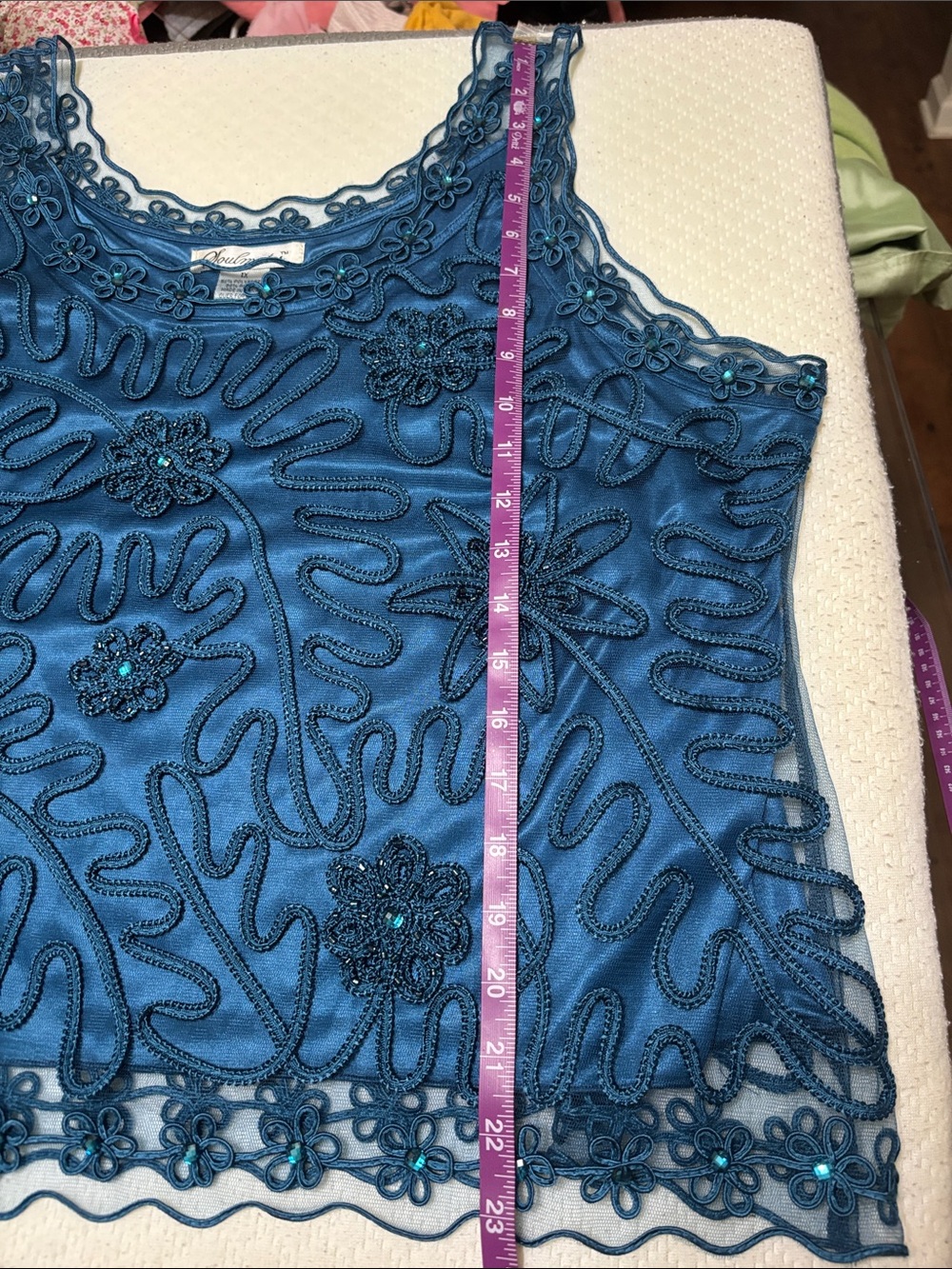 Soulmates Teal Blue Floral Beaded Lace 3-piece skirt suit - Picture 9 of 14
